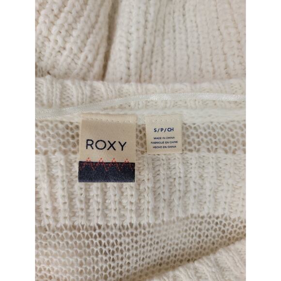 Roxy Boxy Open Knit Sweatshirt Top Sz Small Ivory Sheer Striped Beachy Boho - Picture 10 of 11